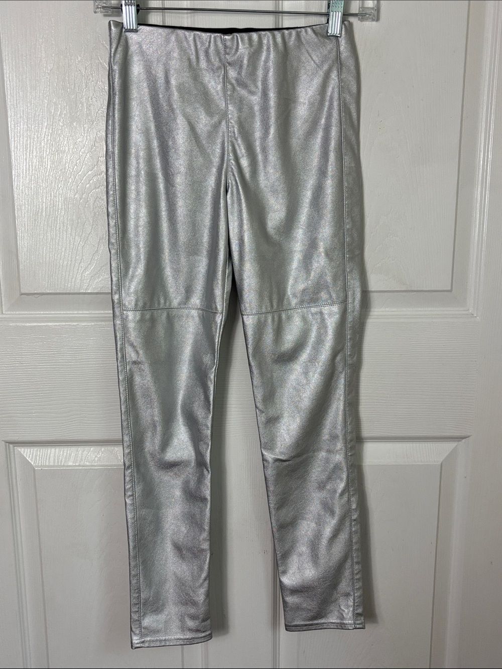 NEW NWT H&M Girls Metallic Silver Faux Leather Pull On Leggings size 11-12 youth